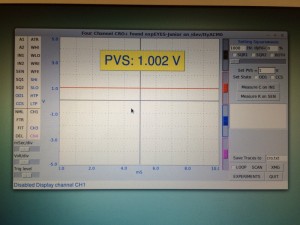 The screen here shows a 1V output from PVS with IN1 used as input - we have used CH2 to show trace.